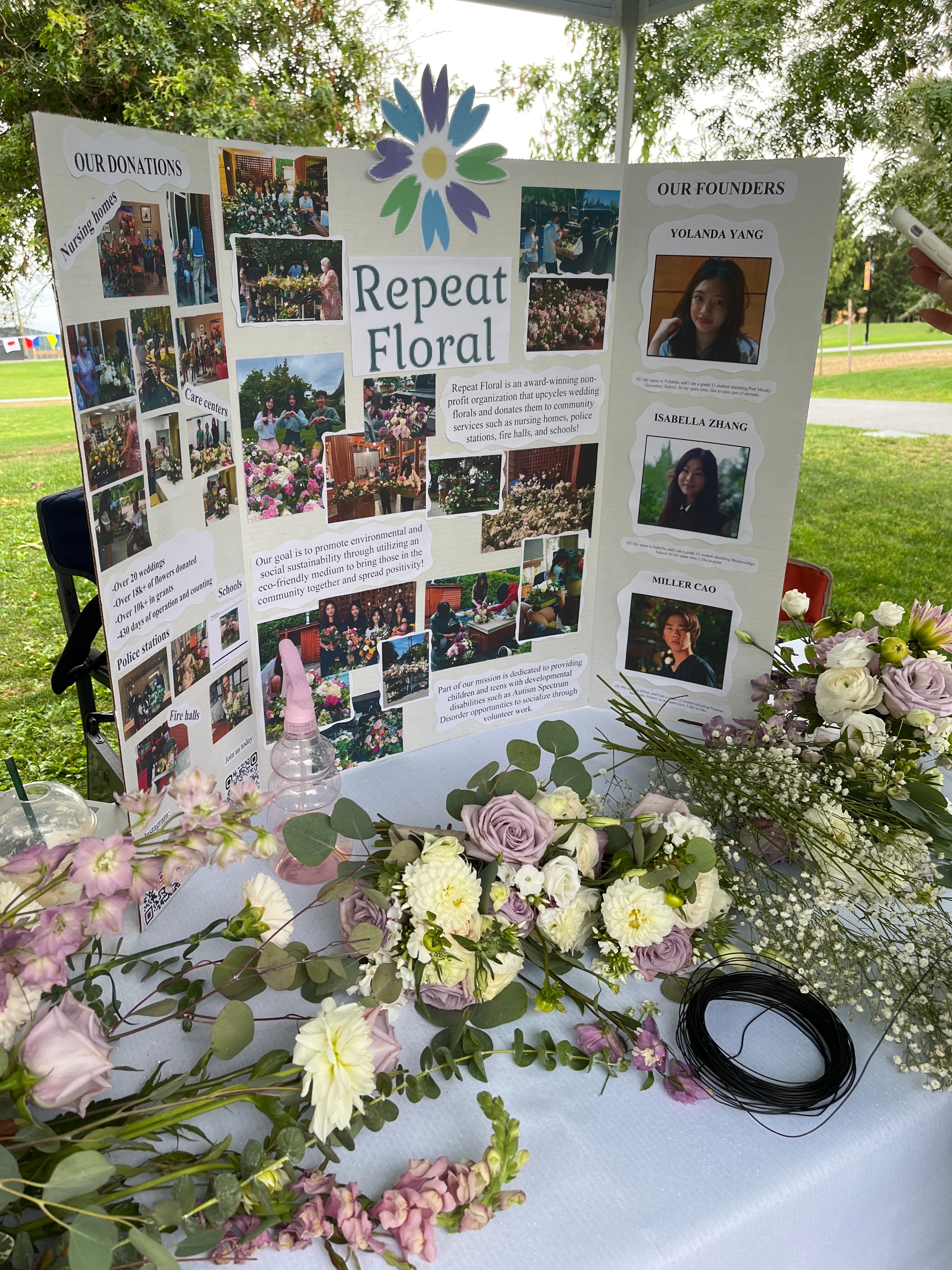 Repeat Floral display board and repurposed flower arrangements